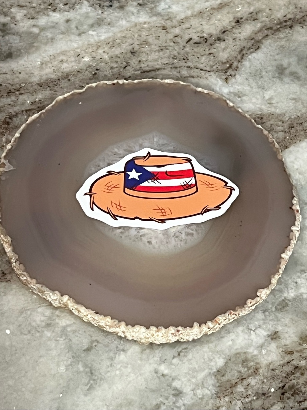 $5/10 - Straw Hat Sticker with Puerto Rican Flag Design
